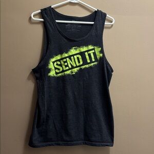 Black MotoOption Tank Top with Neon Green Print